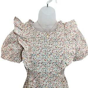 Calivta Floral Feminine Ruffle Midi Dress with waist tie